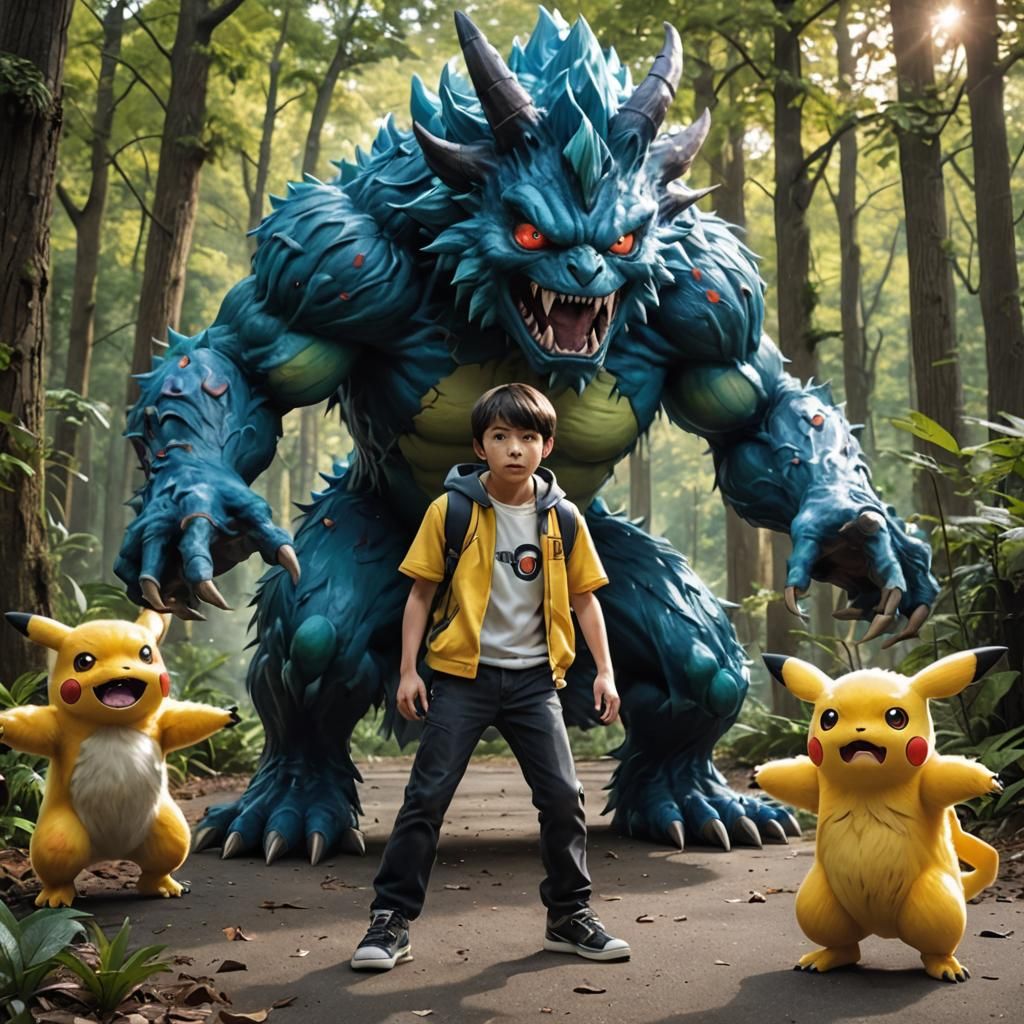 Boy Summons Monster in Pokémon Photorealistic Style