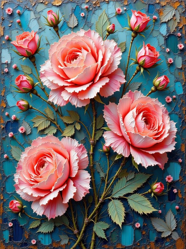 Art Nouveau Stained Glass Pink Roses