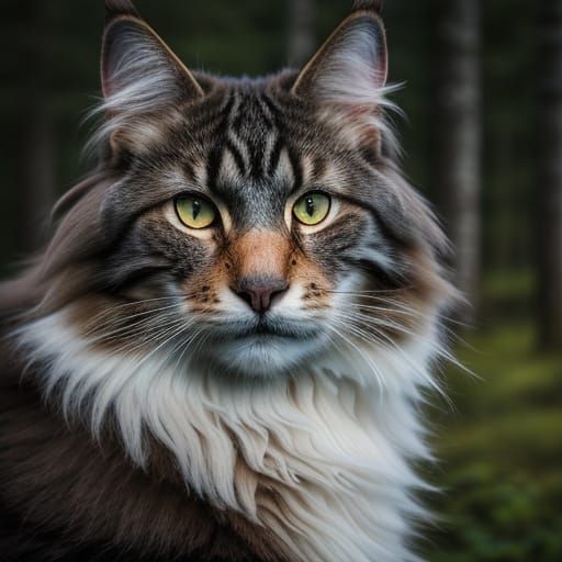 Regal Norwegian Forest Cat in a Viking-Era Landscape