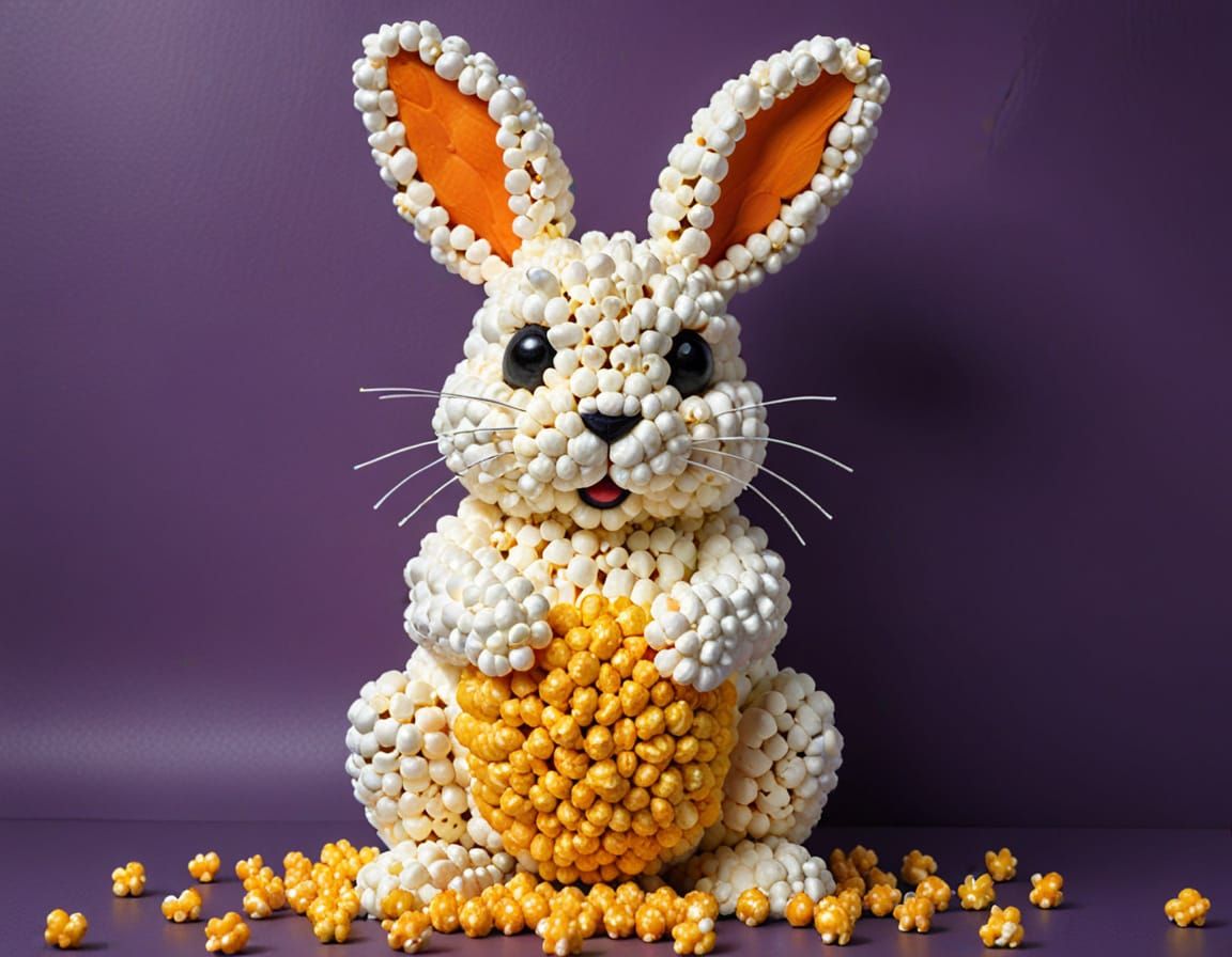 Popcorn Rabbit Sculpture on Popcorn Background
