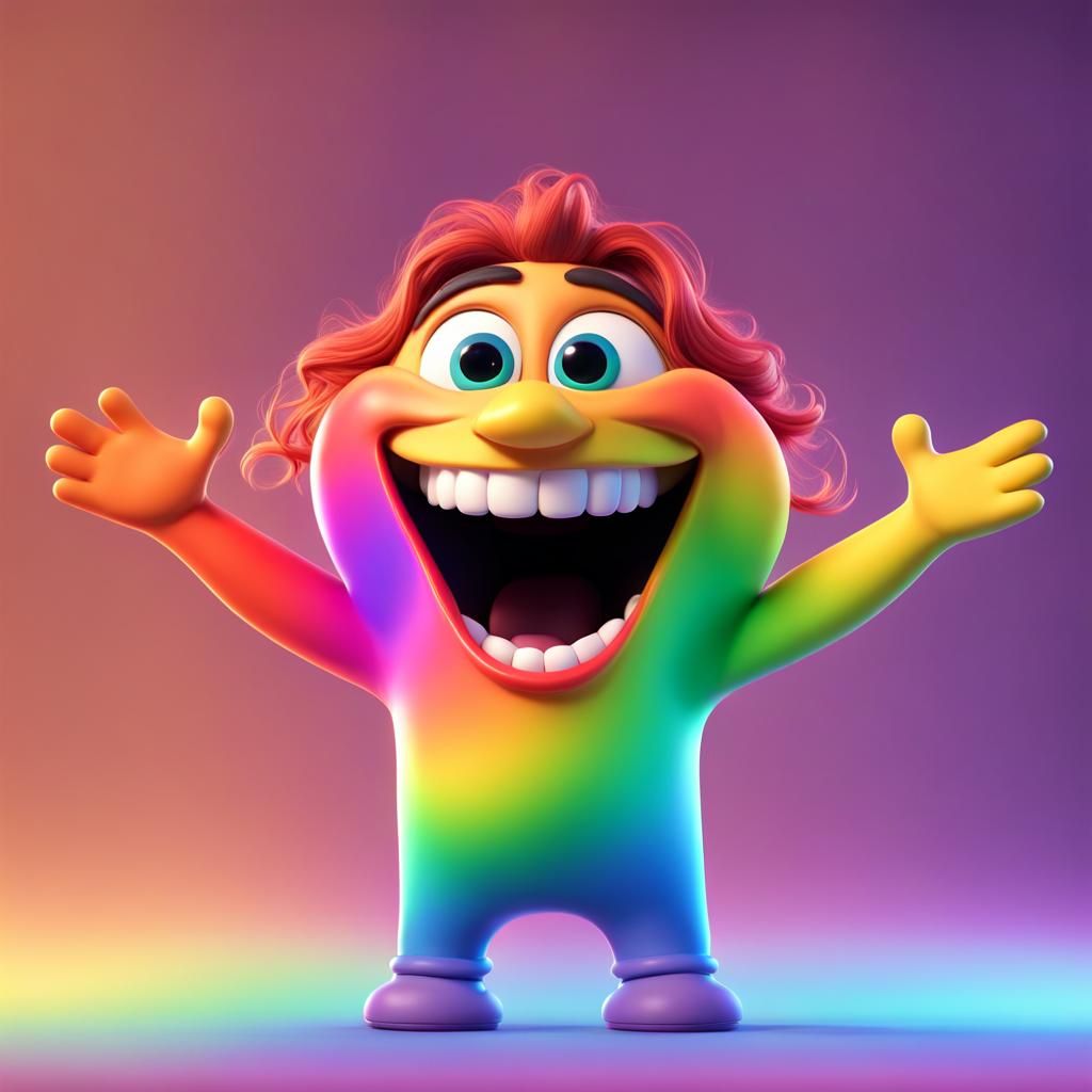 Smiling Rainbow Character in 3D Digital Art