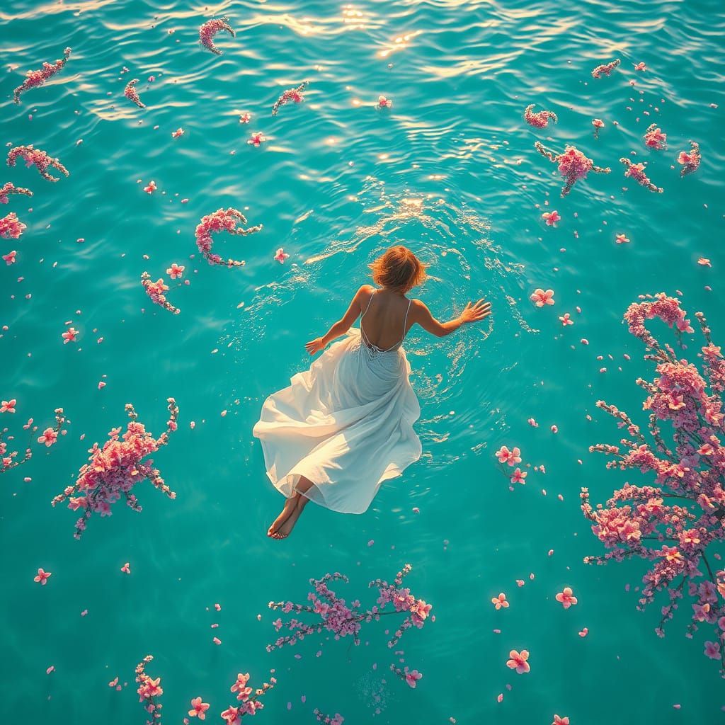 Slender Woman Glides Through Turquoise Waters in Ethereal Su...