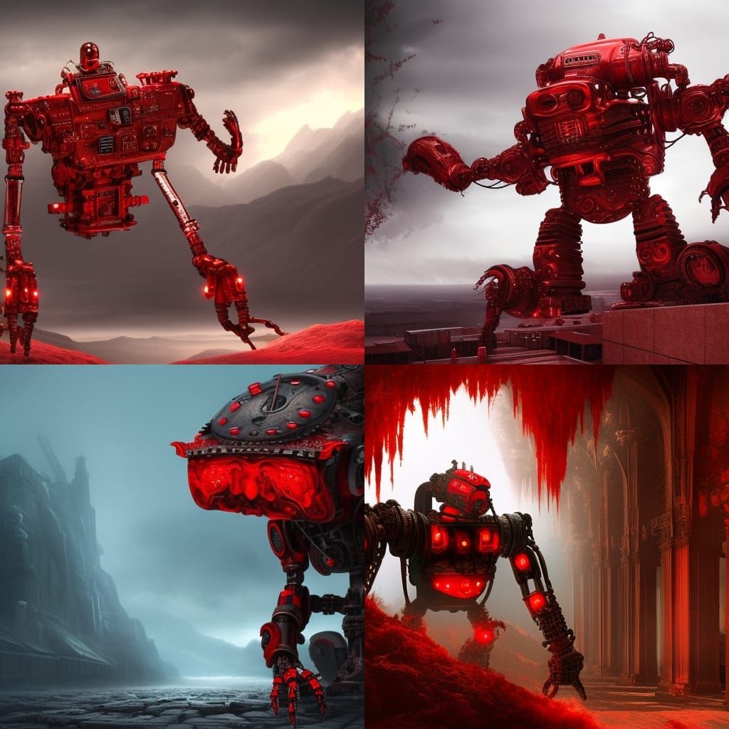 Dramatic Red Robot Digital Matte Painting