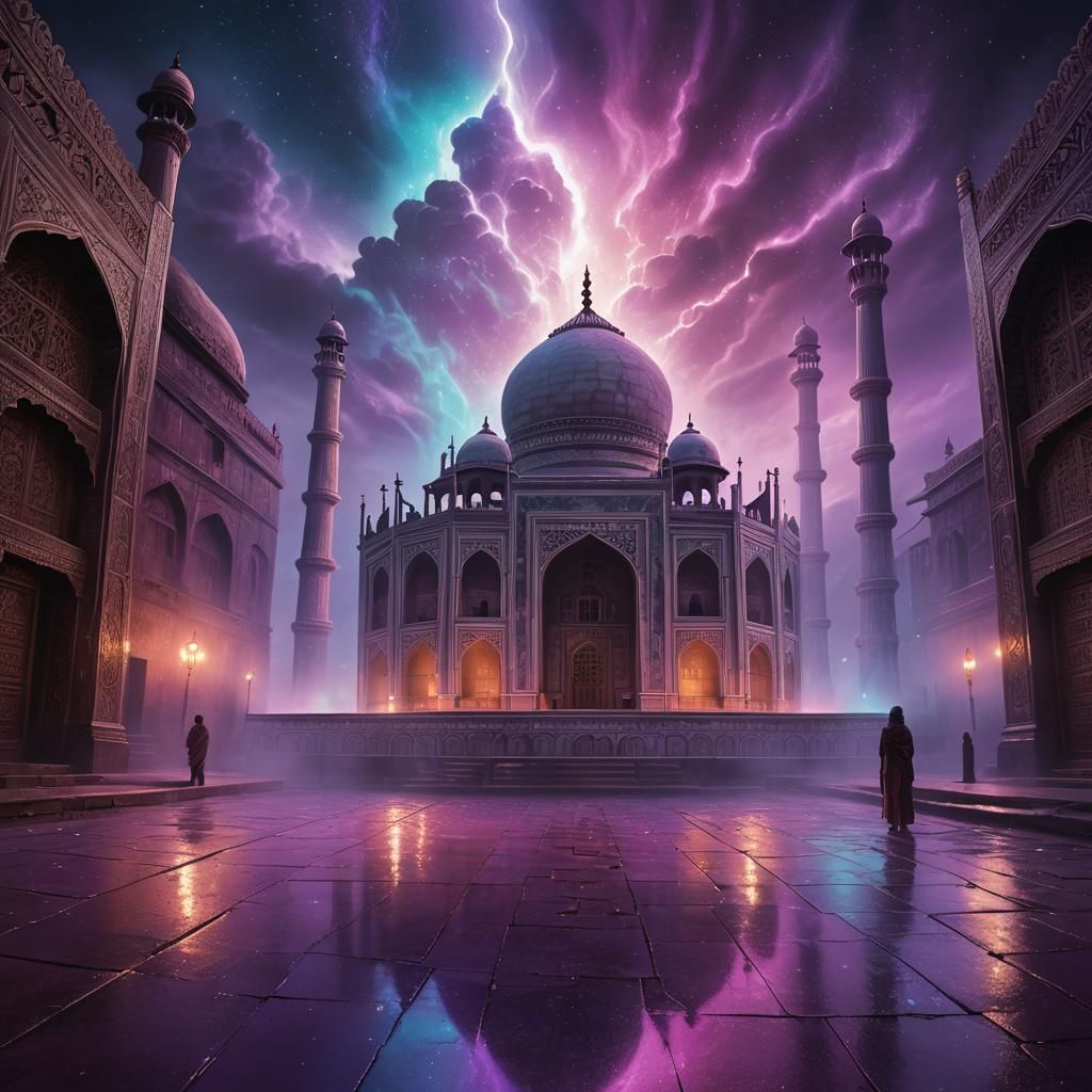 Neon Taj Mahal Fantasy Concept Art