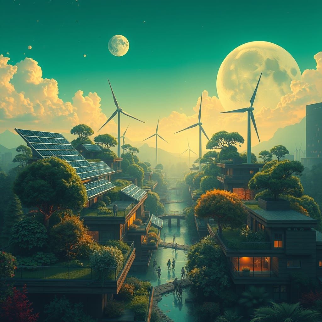 Sustainable Tomorrow in Solarpunk Harmony