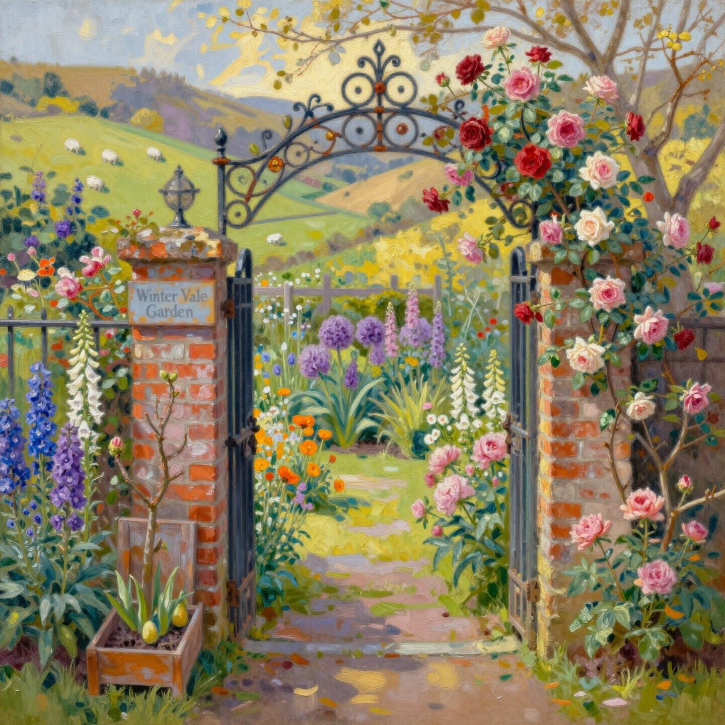 Impressionistic Cottage Garden Portal in Golden Meadowlight