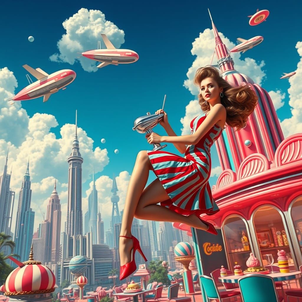 Retrofuturistic Pinup at Sky Milkshake Cafe in Matte Paintin...