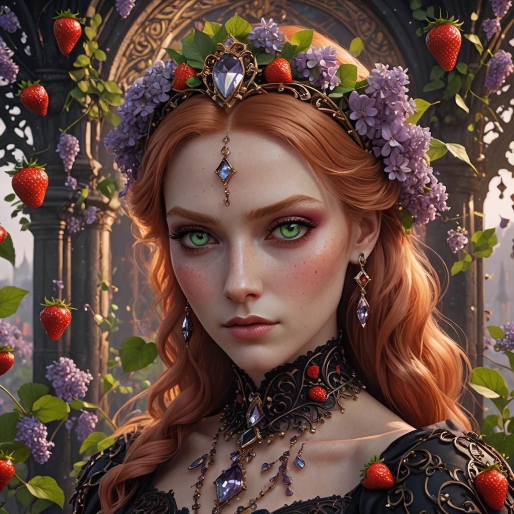 Gothic Strawberry Blonde with Green Eyes, Digital Art