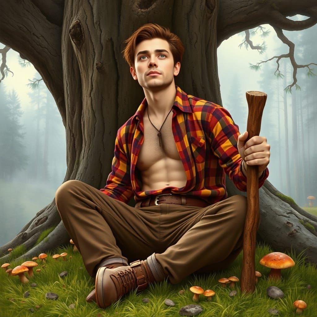 Man Resting in Forest, Ethereal Fantasy Style