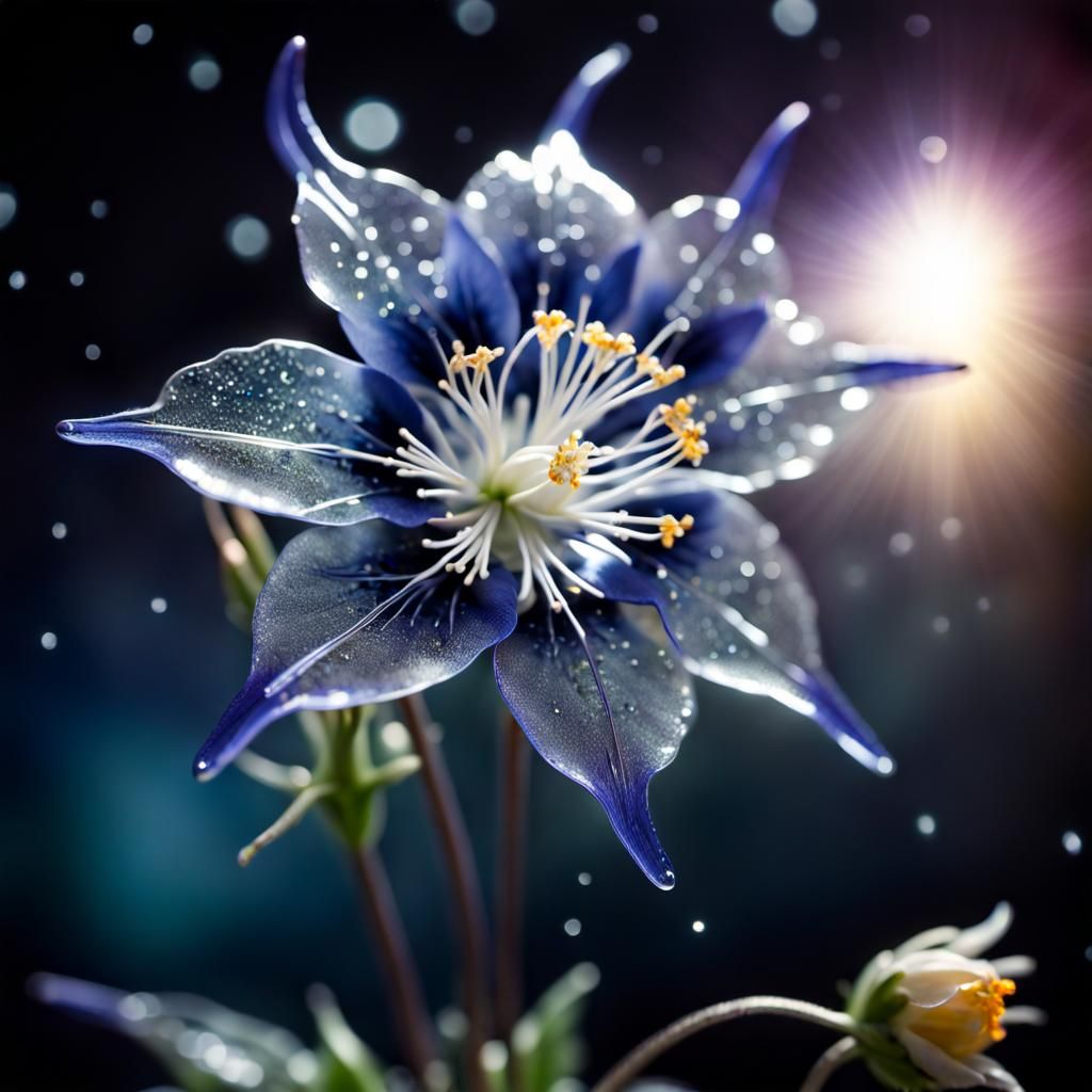 Glass Columbine Flower with Twinkling Background