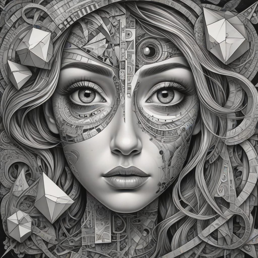 Geometric Abstract Artwork with a Prominent Eye