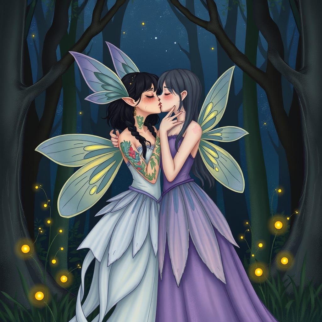 Whimsical Lesbian Fairies in Enchanted Forest