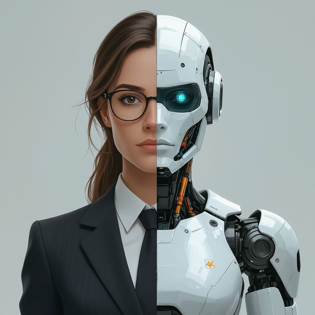 Half Human, Half Robot Teacher: Hyperrealistic Sci-Fi