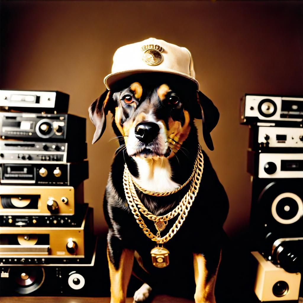 Dog Rapper with Gold Chain in Sepia Tone