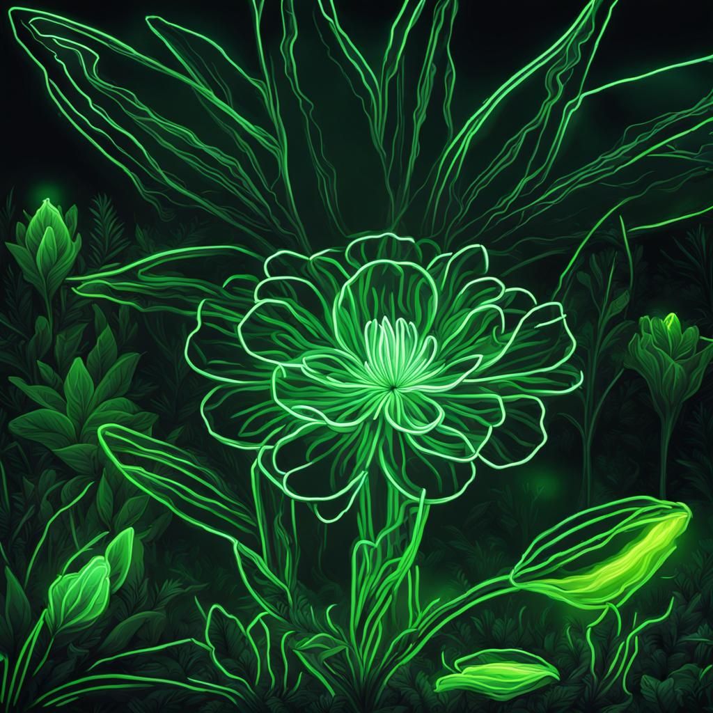Neon Green Flower in a Night Garden
