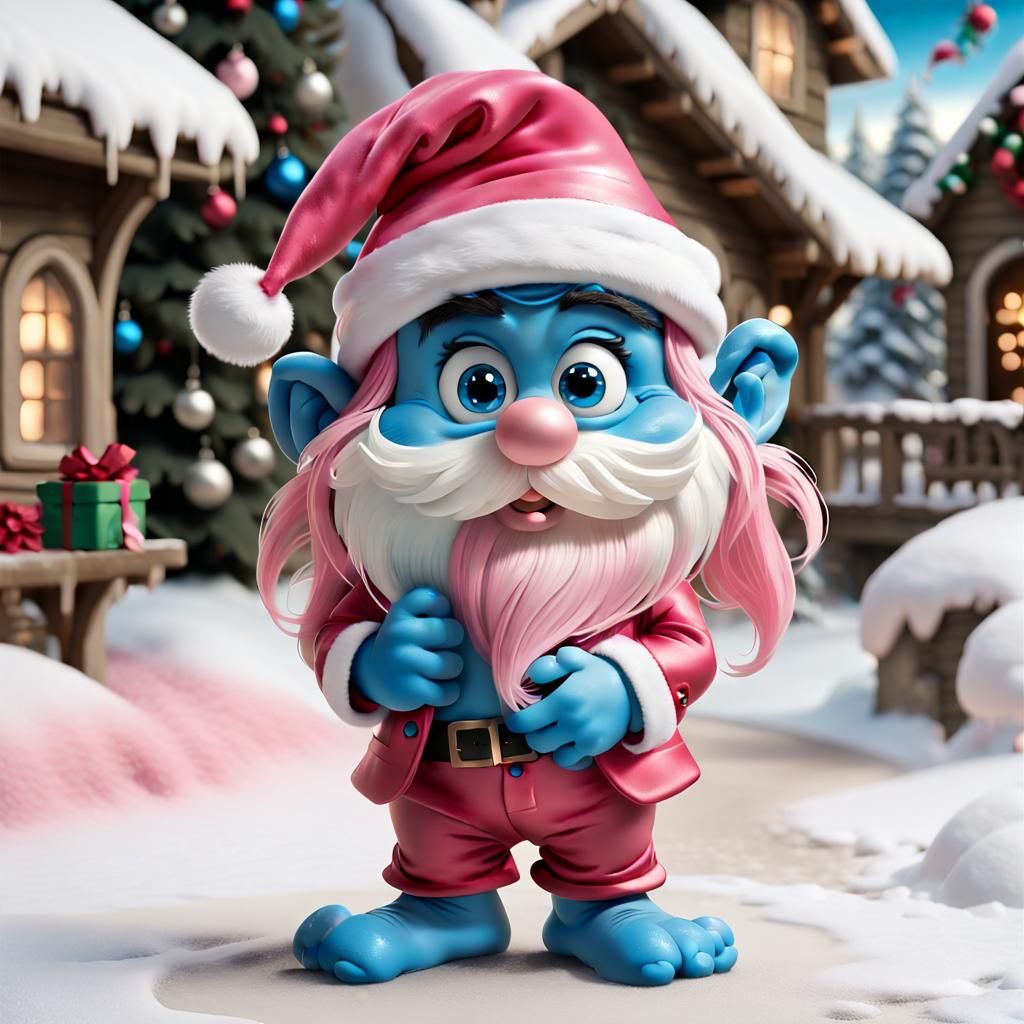 Festive Blue Smurf Christmas Critter in Holiday Setting