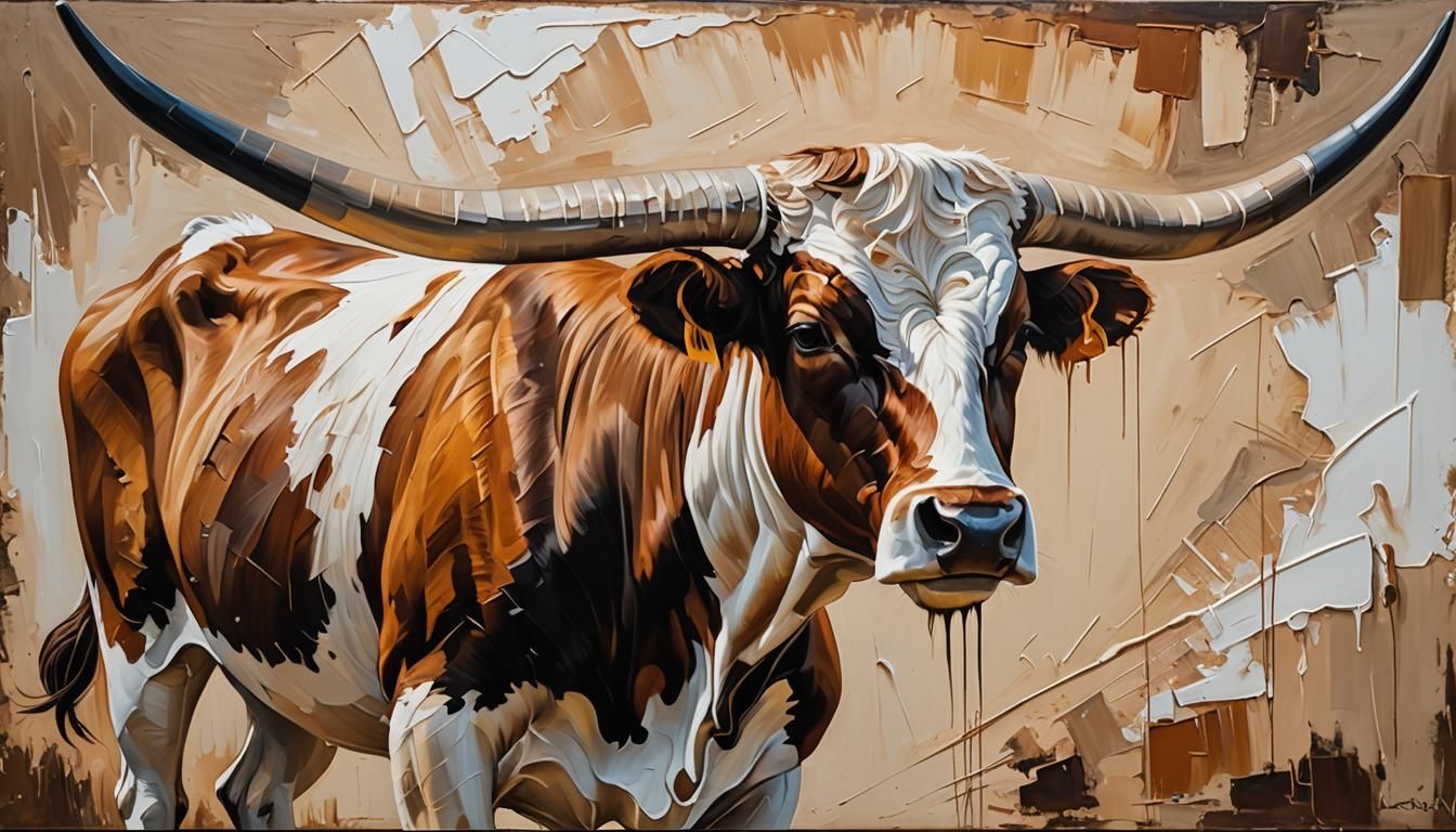 brown and white long horn steer