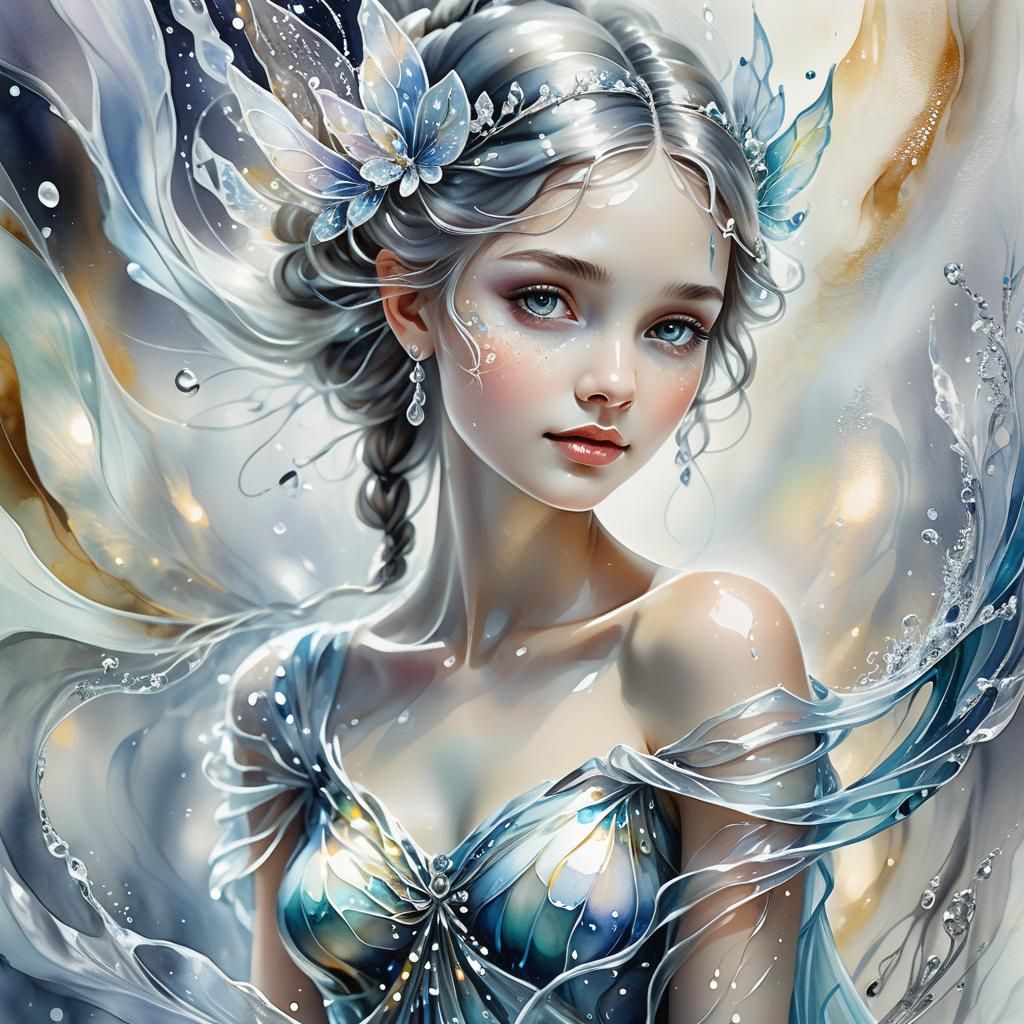 Enchanting Water Fairy Portrait in Watercolor Style