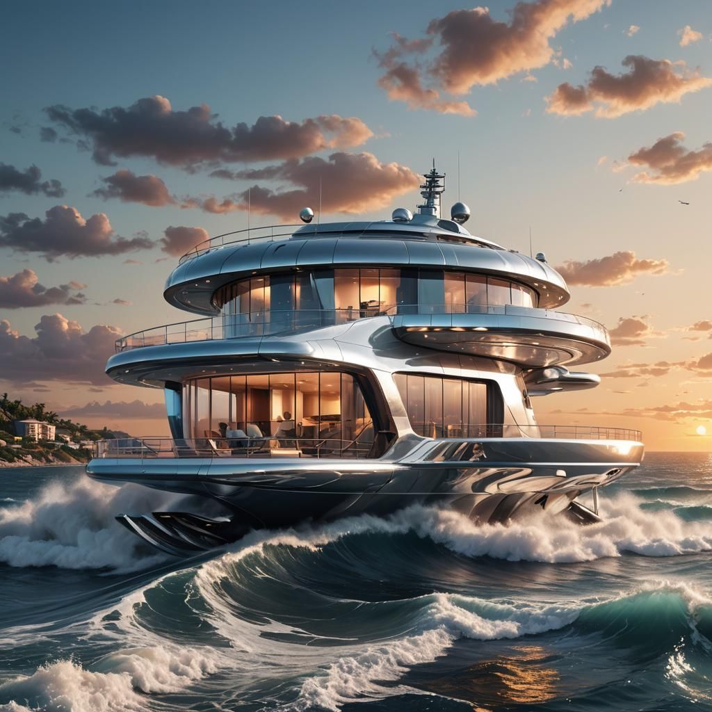 Futuristic Circle Villa Above Ocean in Hyper-Realistic Style