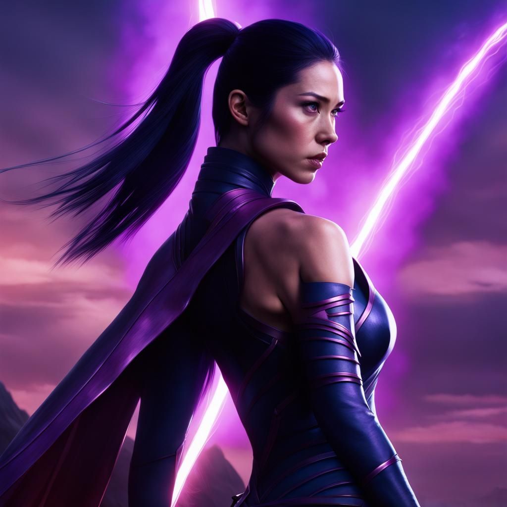 Psylocke ponytail purple cape