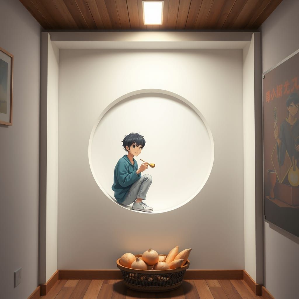 Otaku Enjoys Yams in Vibrant Anime Style