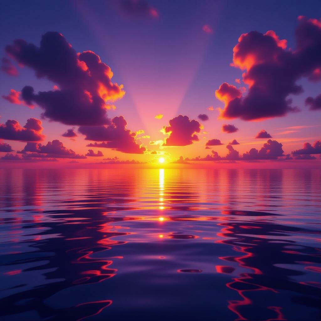 Vibrant Sunset Over Tranquil Ocean Waters