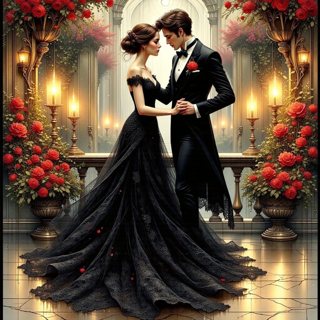 Elegant Ball Scene in Art Nouveau Style