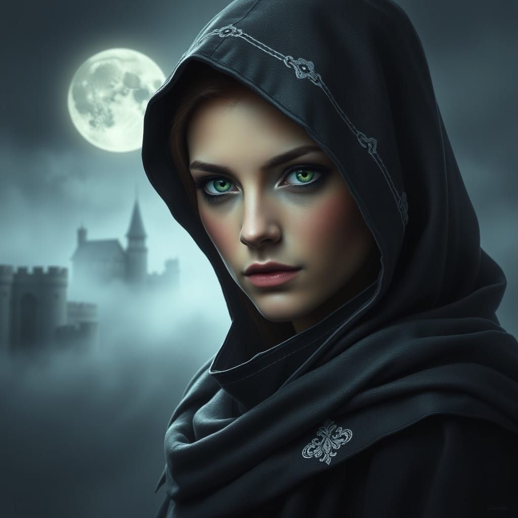 Mysterious Assassin in Moonlit Shadows, Inspired by Gothic a...