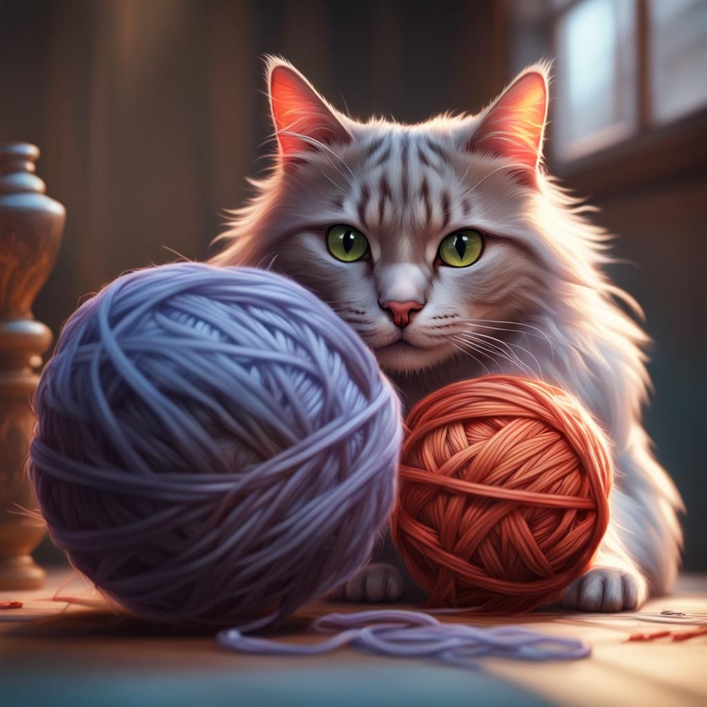 A cat playing yarnball