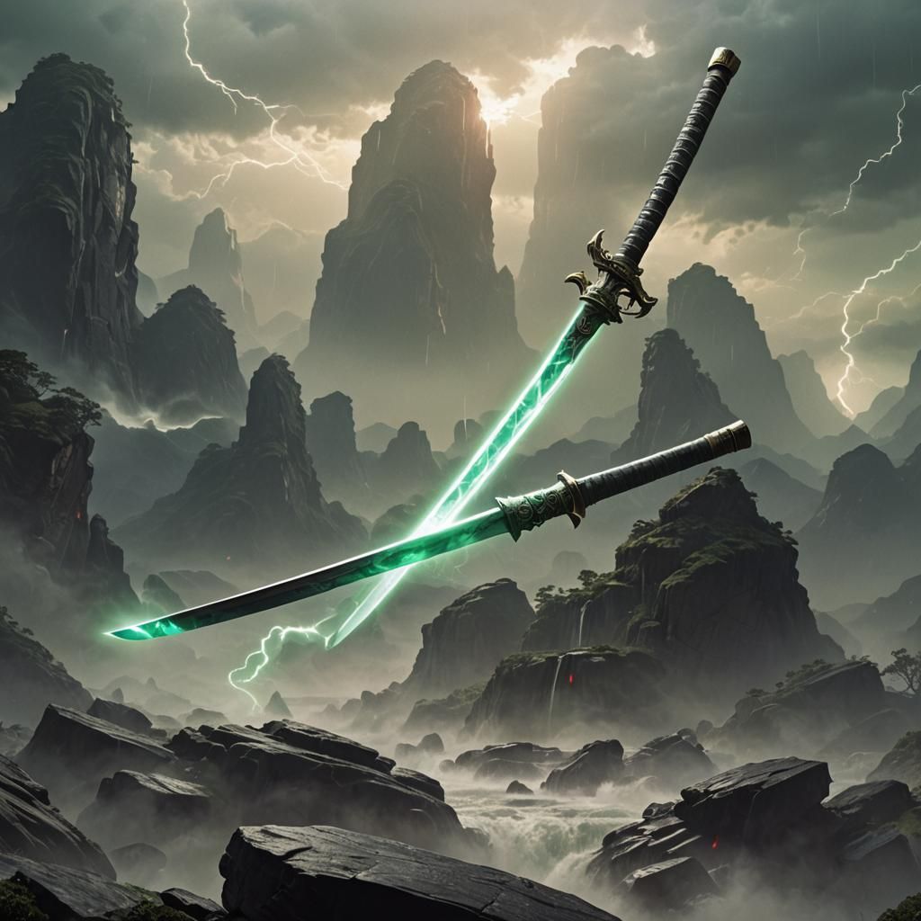 Jade Katana with Tesla Energy in Digital Painting