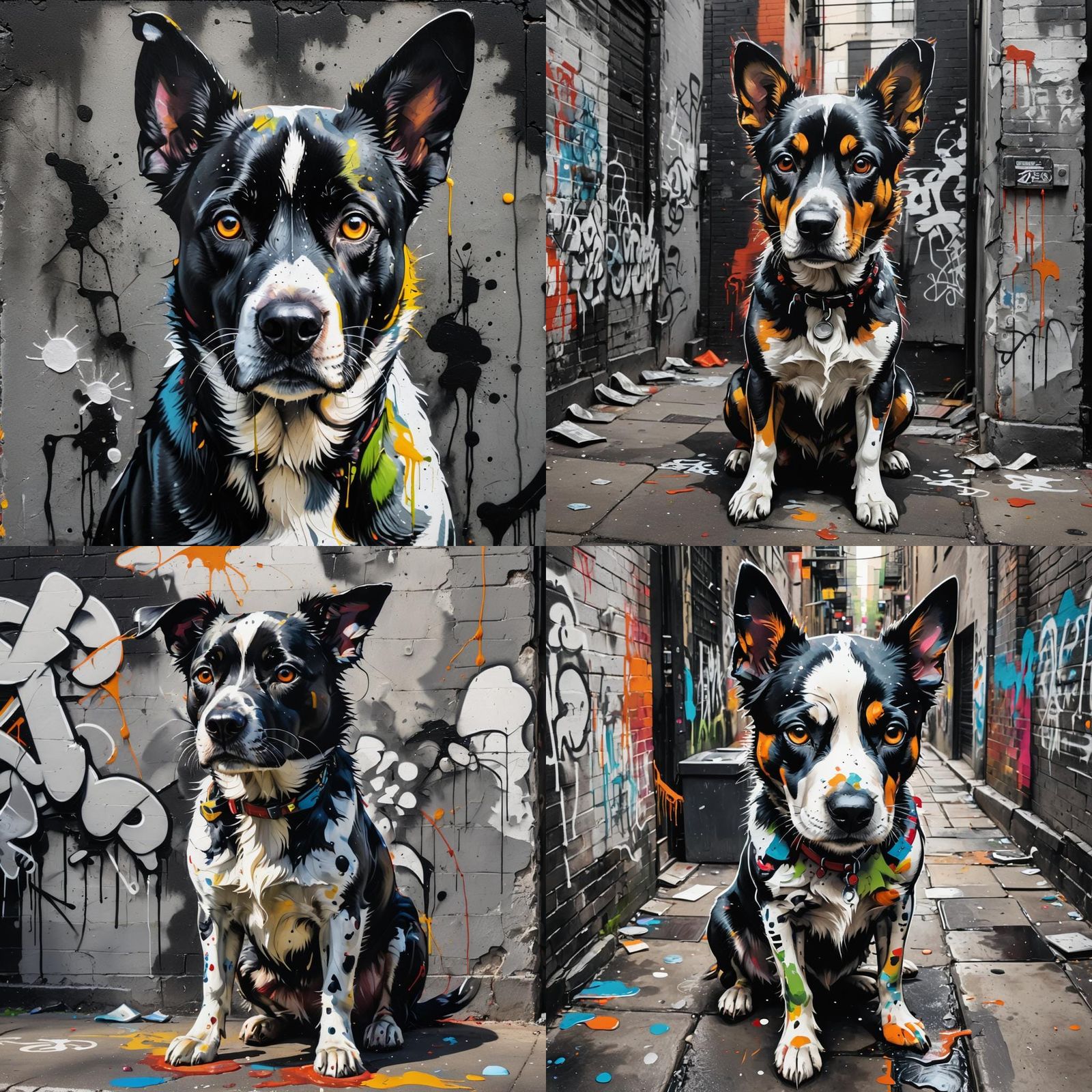 Alert Dog in Graffiti Splash Art Style