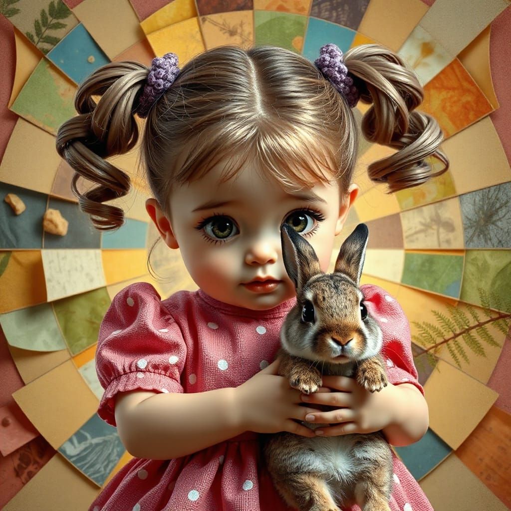 Sophia in Pink Dress with Bunny, Lowbrow Cottagecore Art