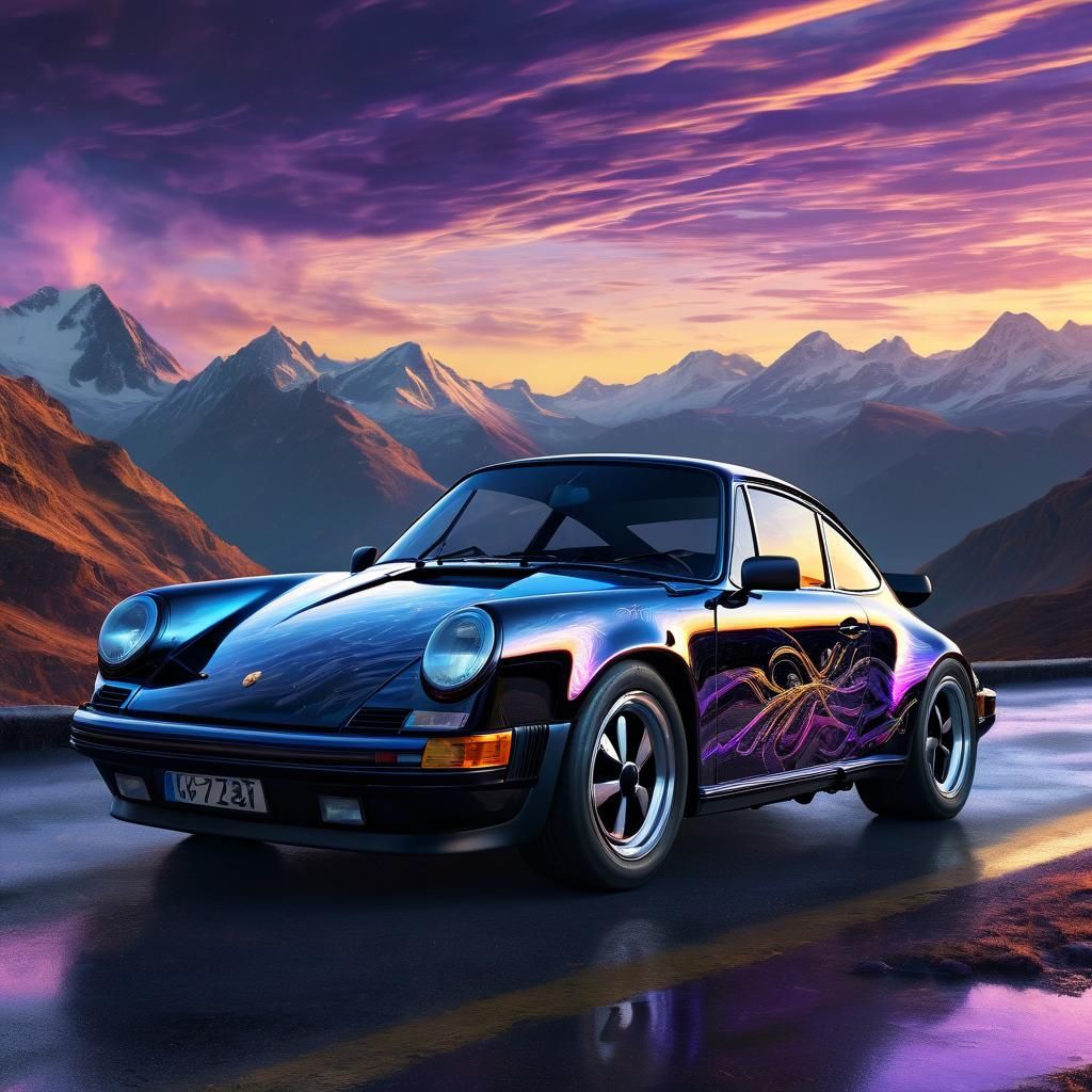 Porsche 911 Fantasy Landscape in Matte Painting Style