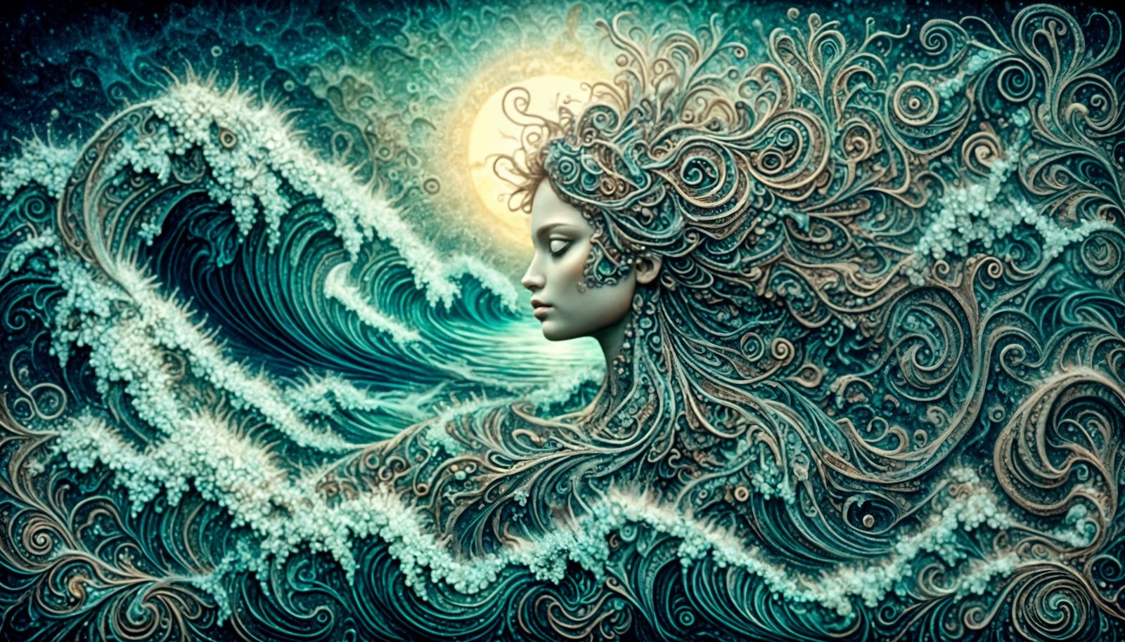 Fractal Siren on Moonlit Coastline