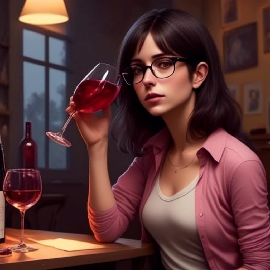 Hyperrealistic Andie Banks Drinking Wine
