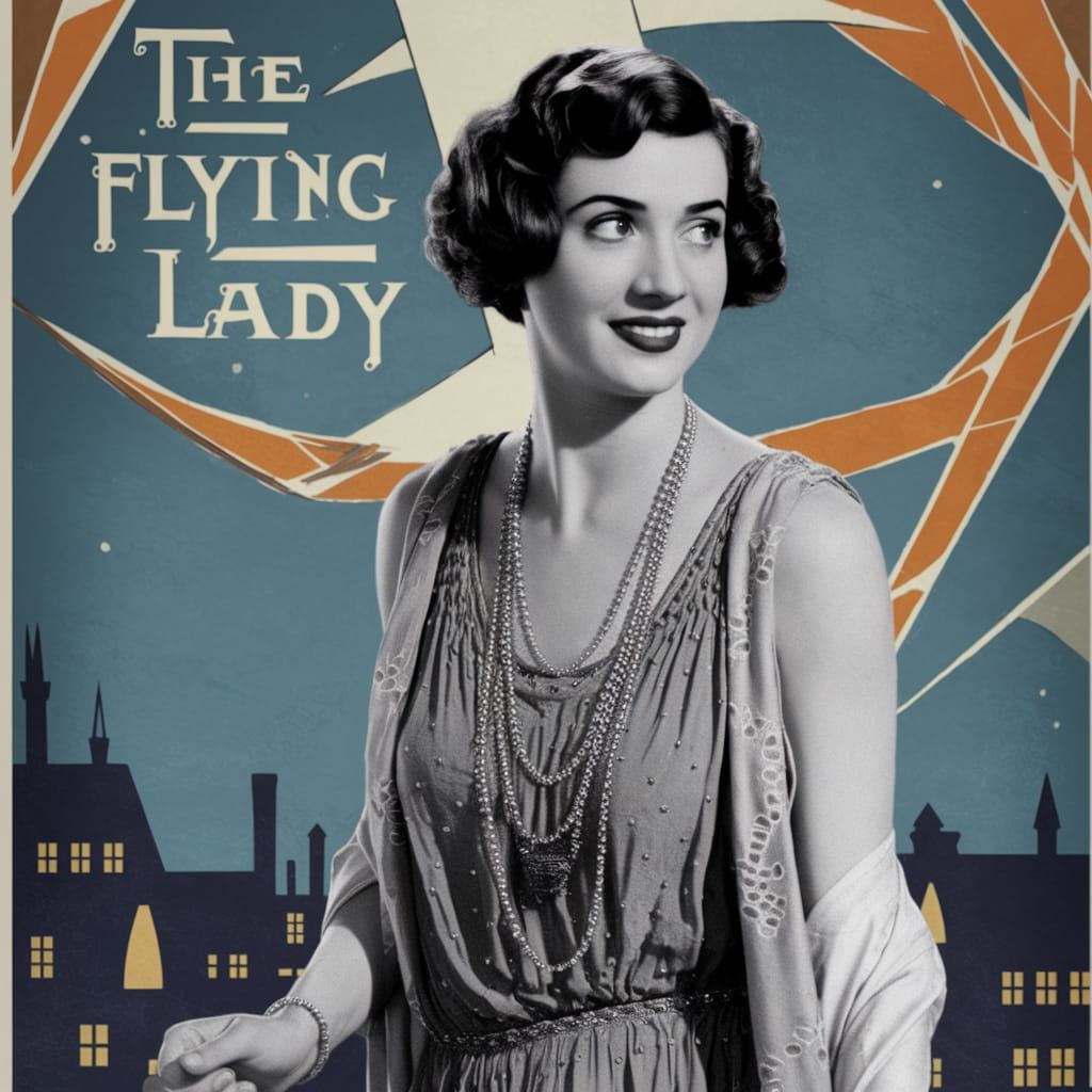 A movie poster for a comedy "The Flying Lady" with 1920s silent screen star Gladys Walton art deco
