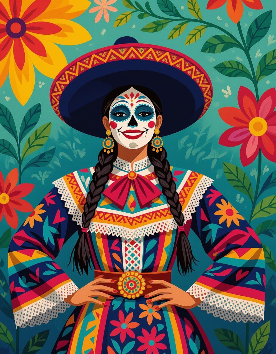 Festive Figure in Mexican Costume with Cheerful Smile