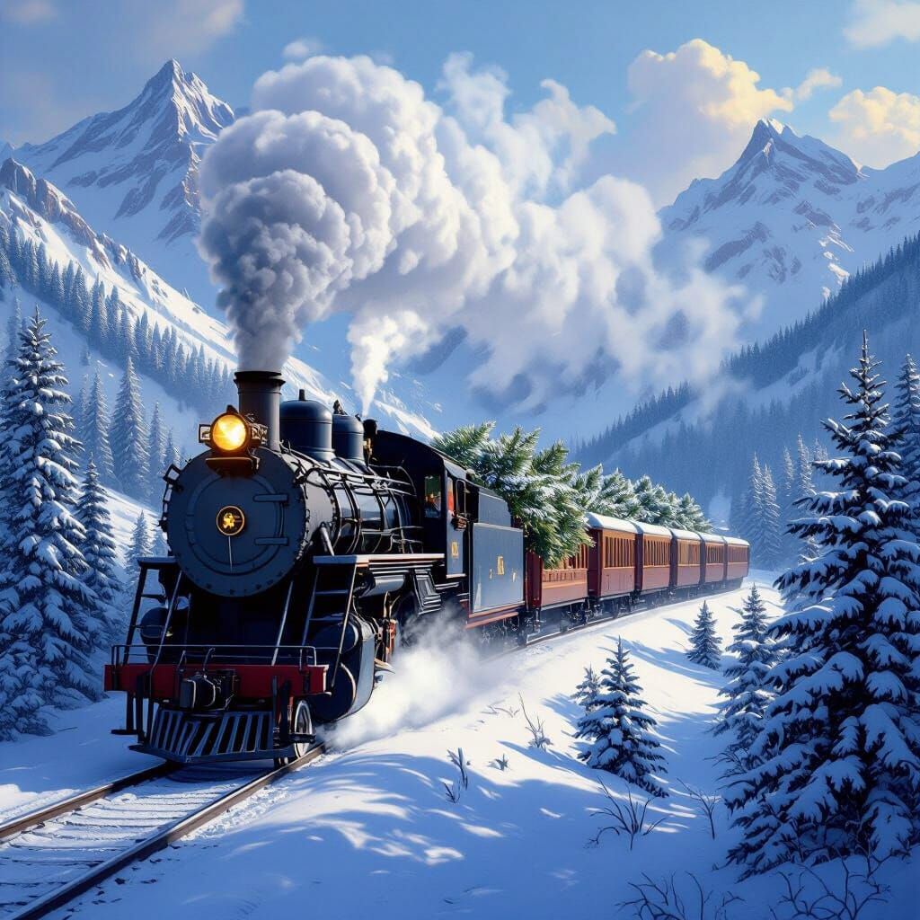 Steam Train Hauls Christmas Trees Through Snowy Mountains