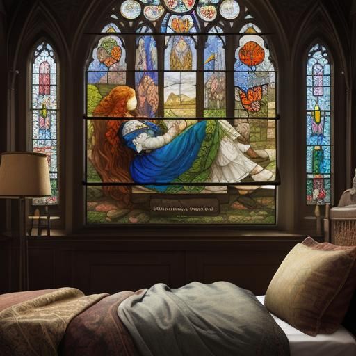 Castle Interior with Tapestry in Pre-Raphaelite Style