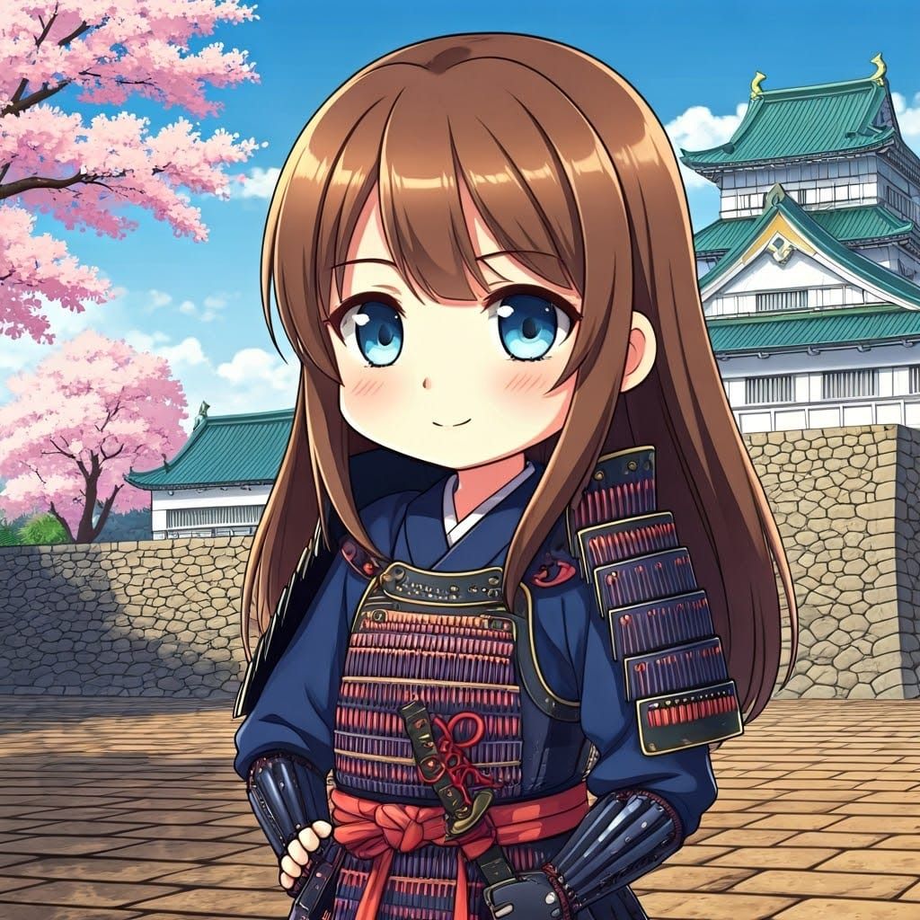 Chibi Girl in Armour with Cherry Blossoms