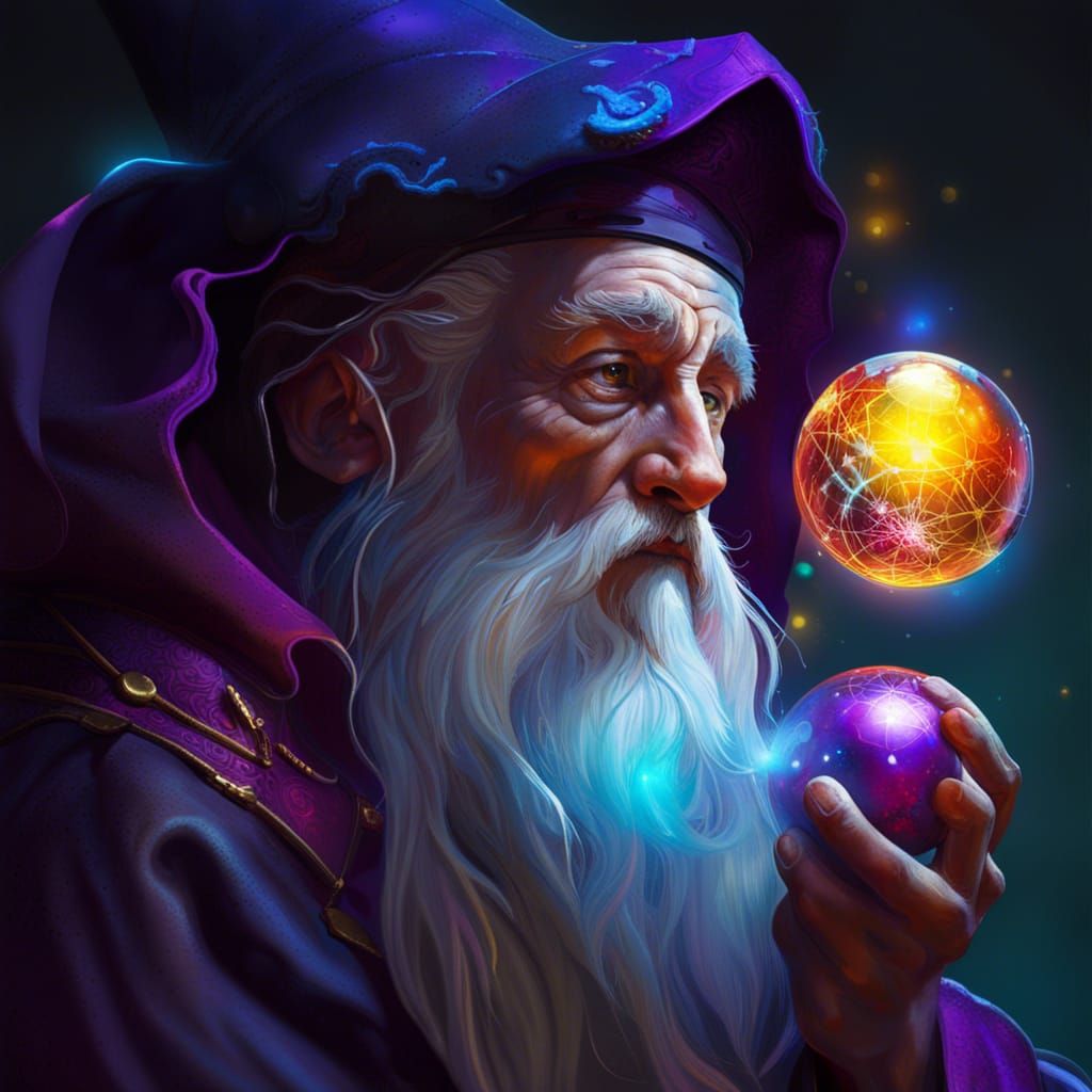 Wizard Pondering Orb: Hyperrealistic Concept Art