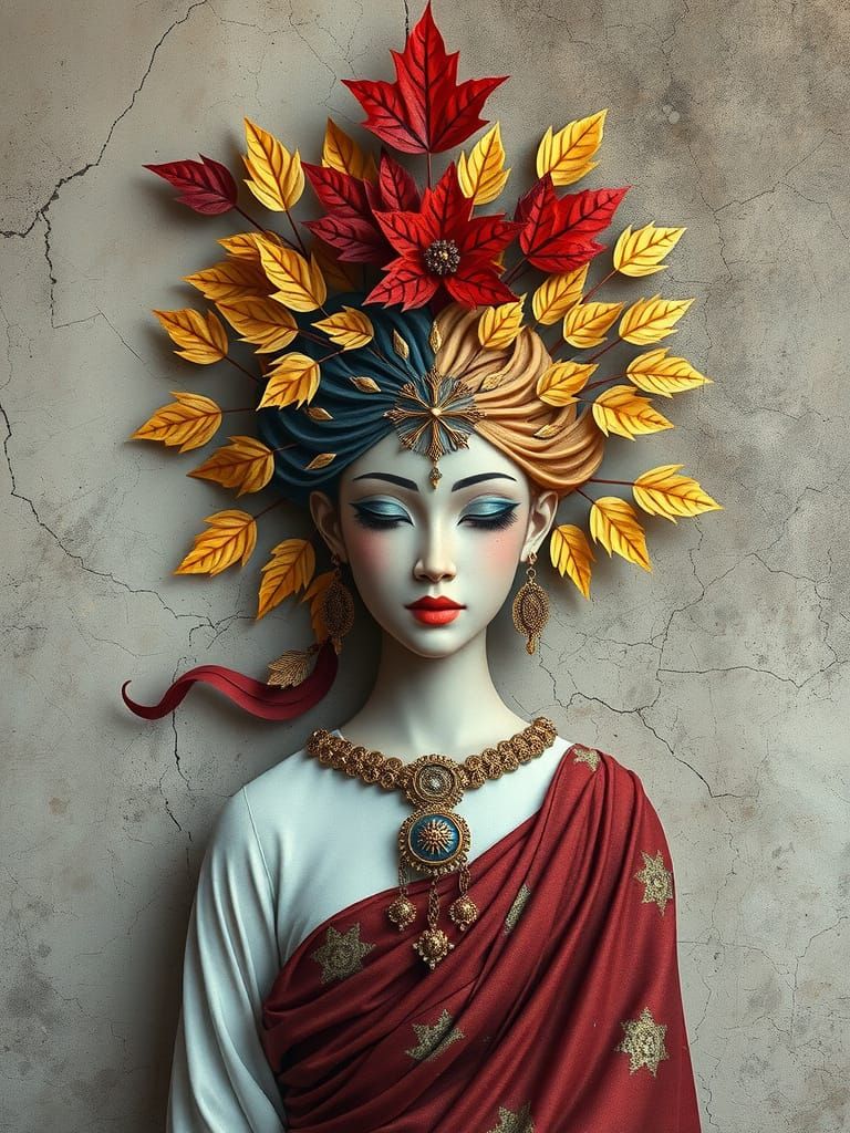 Goddess Split Day Night with Maple Crown and Cosmic Sari