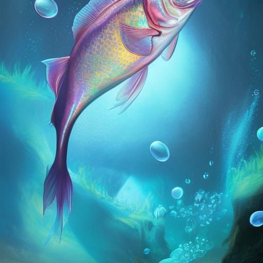 Opalescent Fish in Rococo Iridescent Bubbles