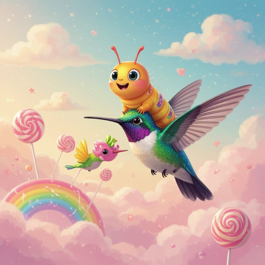 Caterpillar's Magical Flight in Pastel Wonderland