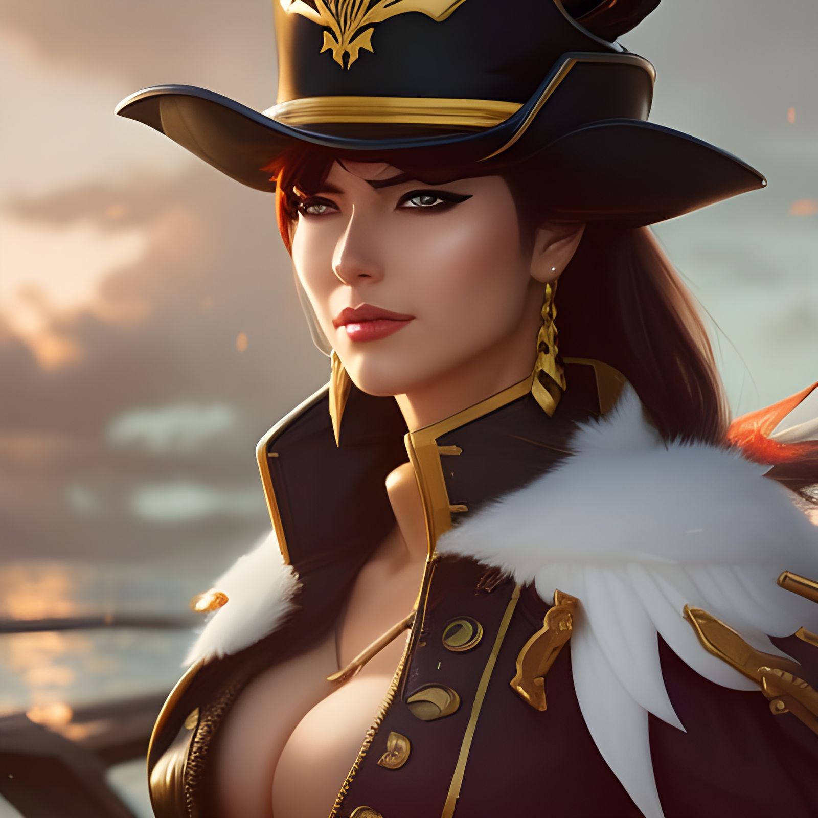 Female Pirate Captain, Digital Art Style