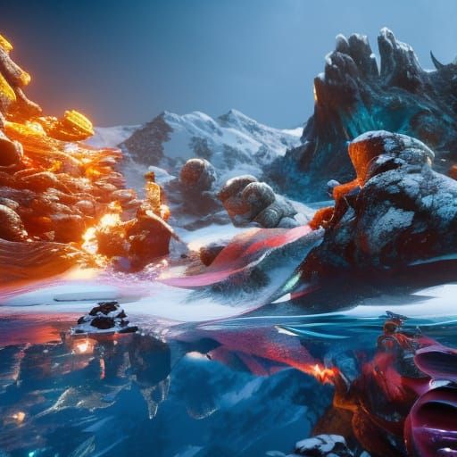 Burning Water Molecule: Hyperdetailed 3D Concept Art