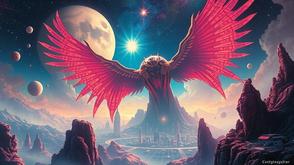 "Cosmic dreamscapes in neon hues :: Celestial nephilim giant...