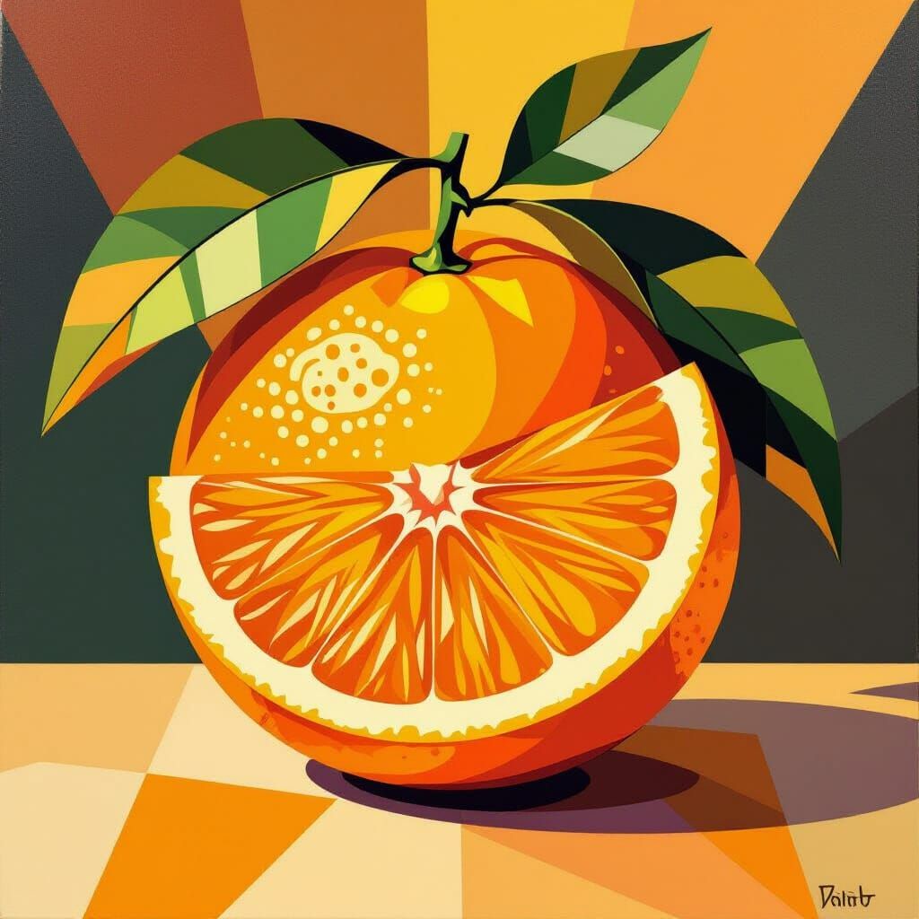 Cubist Orange with Geometric Shapes, Picasso Style