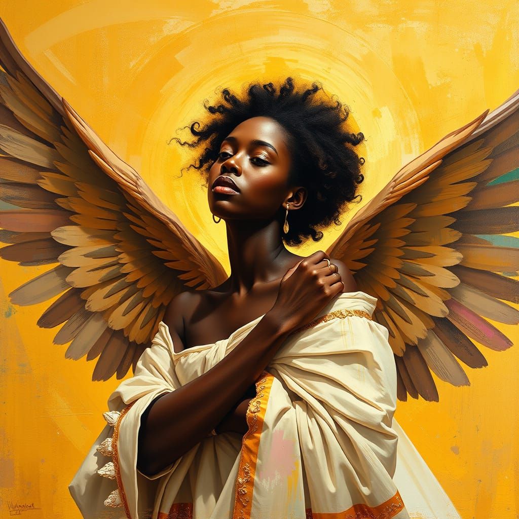 African American Female Angel in Renaissance-Inspired Art
