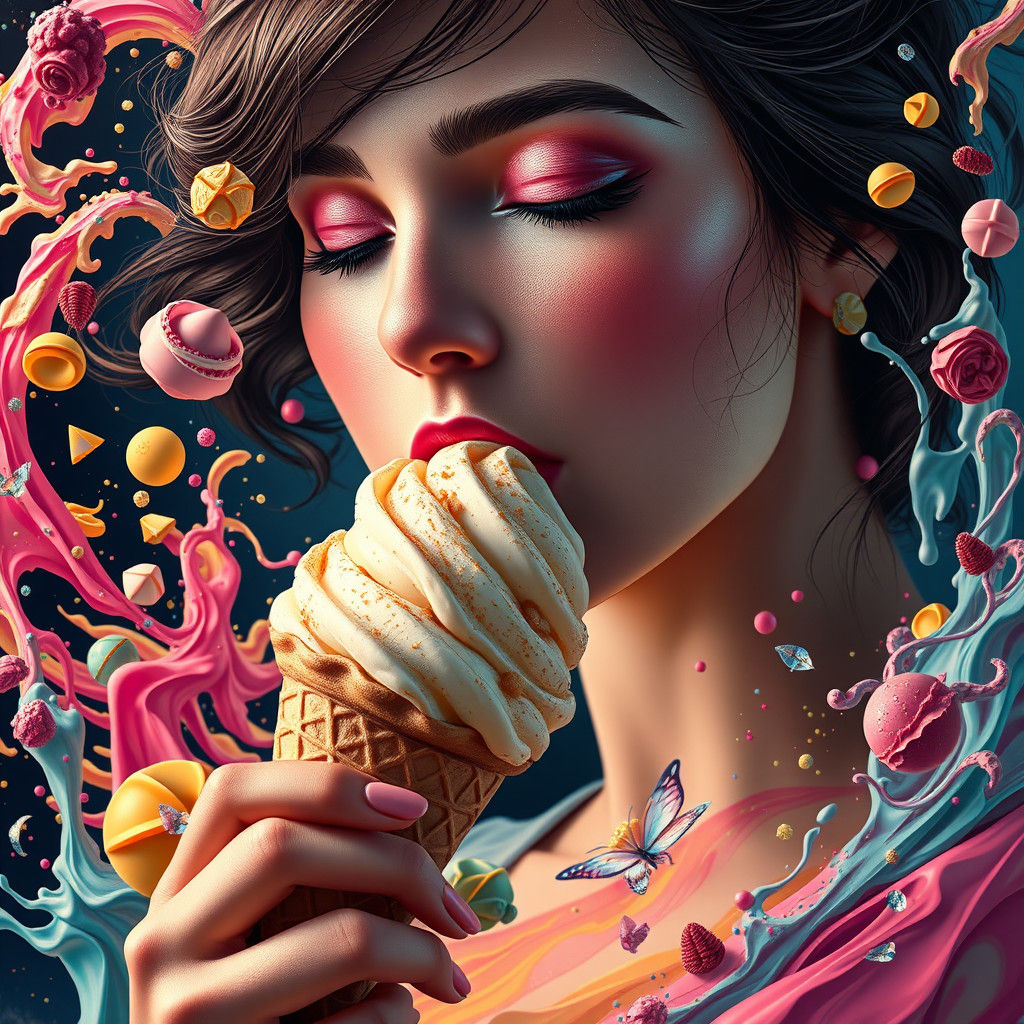 Woman with Ice Cream in Art Nouveau Style